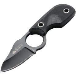 Kizer 0091 Amigo X Neck Fixed Black Tini Finish Blade Knife With Black G-10 Red Trim Handles