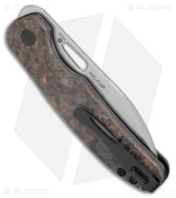 Kizer Azo Hic-cup Button Lock Knife Fat Carbon (3.1" Stonewash) V3606A1 -Kizer Knife Shop Kizer Azo Hic Cup Button Lock Fat Carbon Black Brown SW BHQ 176927 jr side