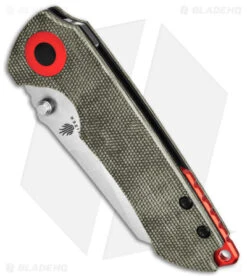 Kizer Christensen Critical Mini Liner Lock Knife Green Micarta (3" Satin) -Kizer Knife Shop Kizer Christensen Critical Mini LLK Black Micarta Red 3in Satin BHQ 169649 td spine 2