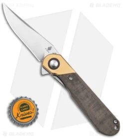 Kizer Vanguard Comet Liner Lock Knife Brass/Green Micarta (2.9" Satin) -Kizer Knife Shop Kizer Comet Vanguard LLK Brass Micarta 2in Satin BHQ 156412 td size