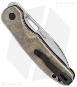 Kizer Azo Hic-cup Button Lock Knife Green Micarta (3.1" Satin) V3606C1 -Kizer Knife Shop Kizer Hic cup Button Lock Green Micarta Satin BHQ 145759 jr side