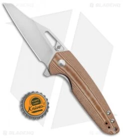 Kizer Horn Frame Lock Flipper Knife Tan Micarta (3.1" Satin) Ki3557 -Kizer Knife Shop Kizer Horn FL Flipper Natural Micarta Satin V3557N1 BHQ 106885 jr bottlecap