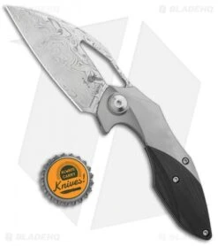 Kizer Isham Minitherium Flipper Knife Ti/Carbon Fiber (3" Vinland Damasteel) -Kizer Knife Shop Kizer Isham Minitherium Ti CF Damasteel Ki3502D2 BHQ 97003 jr bottlecap