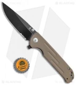 Kizer Justice Liner Lock Flipper Knife Brown G-10 (3.75" Black SW Serr) -Kizer Knife Shop Kizer Justice LL Brown G 10 Black Serr V4543N2 BHQ 107555 jr bottlecap