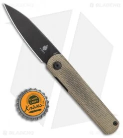 Kizer Lundquist Feist Front Flipper Knife Green Micarta (2.8" Black) -Kizer Knife Shop Kizer Lundquist FF Green G 10 Black BHQ 117013 jr bottlecap
