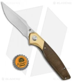 Kizer Manganas Grazioso Liner Lock Knife Green Micarta/Brass (3.4" Satin) -Kizer Knife Shop Kizer Manganas Grazioso LL Green Micarta Brass SW V4572N2 BHQ 126582 jr bottlecap