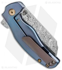 Kizer Mini Sheepdog C01C Knife Blue Titanium (2.6" Odin Heim Damasteel) -Kizer Knife Shop Kizer Mini Sheepdog Blue Ti C01C Odin Heim Damasteel Ki3488D2 BHQ 92736 jr side