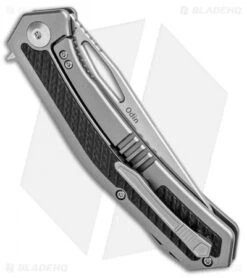 Kizer Odin Frame Lock Flipper Knife Textured CF/Ti (4" Stonewash) Ki5523 -Kizer Knife Shop Kizer Odin FL Flipper Textured CF Ti SW Ki5523 BHQ 85509 jr side