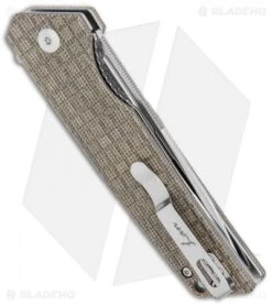 Kizer Vanguard Azo/Rey Lan Liner Lock Knife Green Micarta (3.4" Satin) V4577N2 -Kizer Knife Shop Kizer Vanguard Azo Rey Lan LL Green Micarta Satin V4577N2 BHQ 121138 jr side